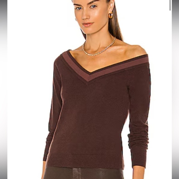 L’AGENCE Antoinette V-Neck Sweater in Chocolate Brown NWT - Picture 1 of 10